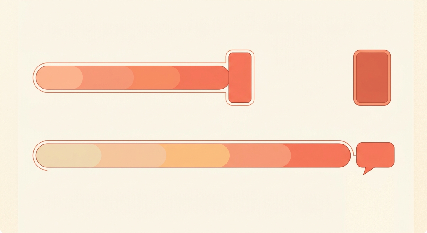 A long bar ending in a comment bubble above a much shorter bar ending in a story shape.