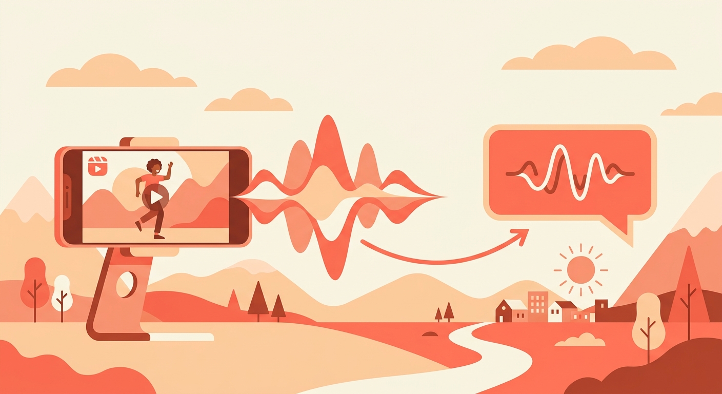 A phone emitting sound waves on the left and a matching message bubble on the right.