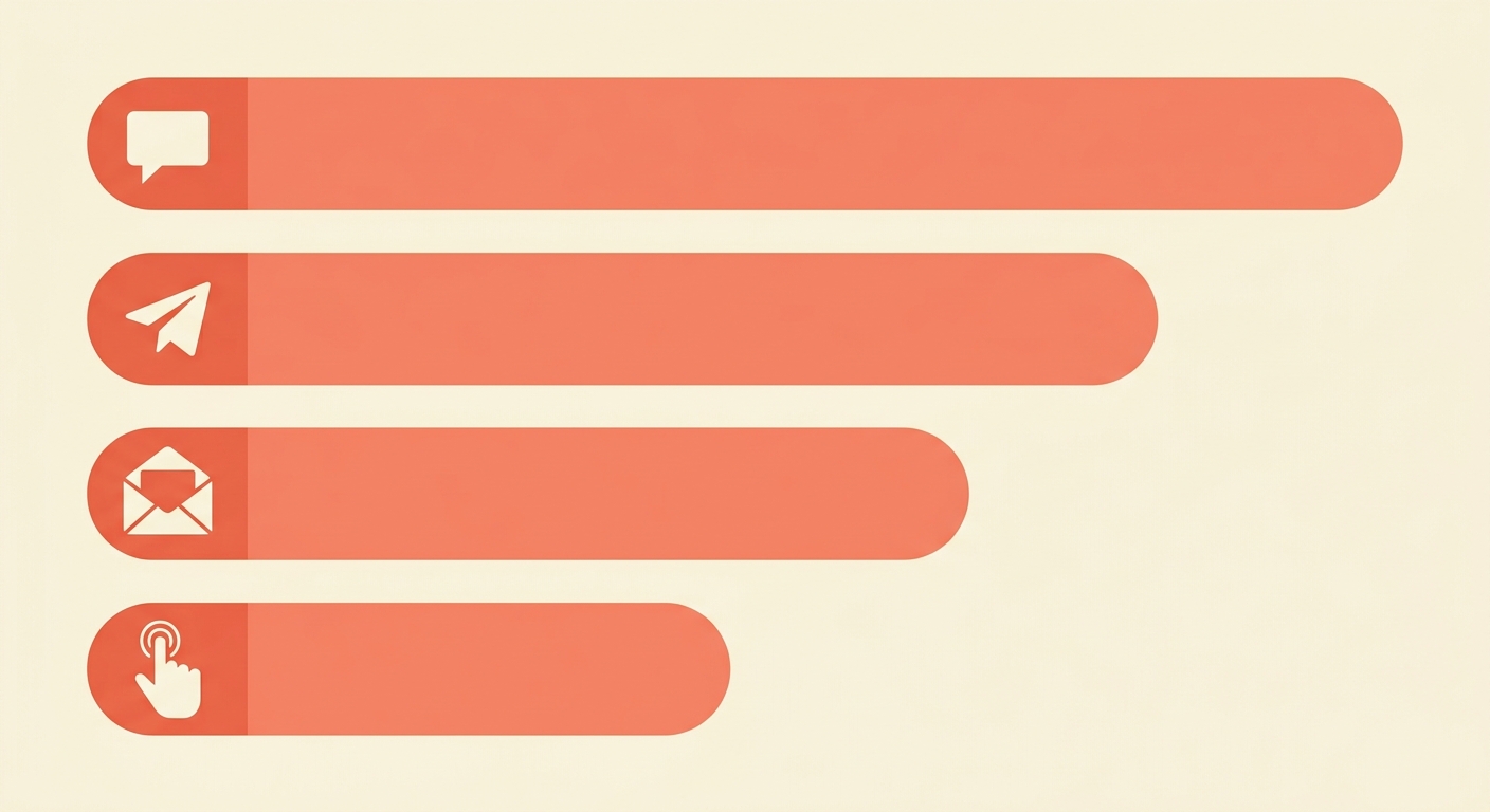 Four bars of decreasing length labelled by icons for comments, sends, opens and taps.