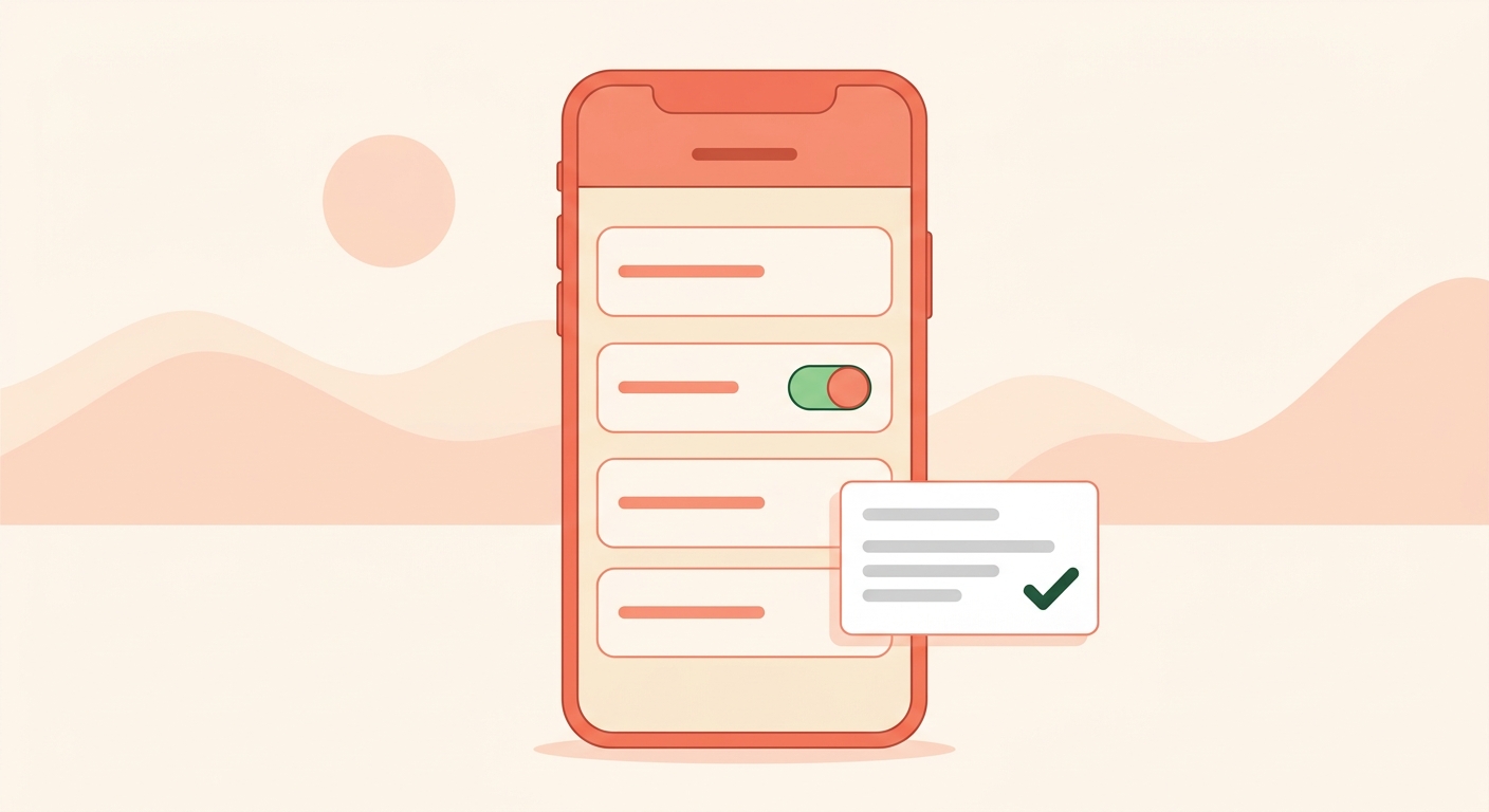 A phone settings screen with one toggle switched on and a permission card beside it.