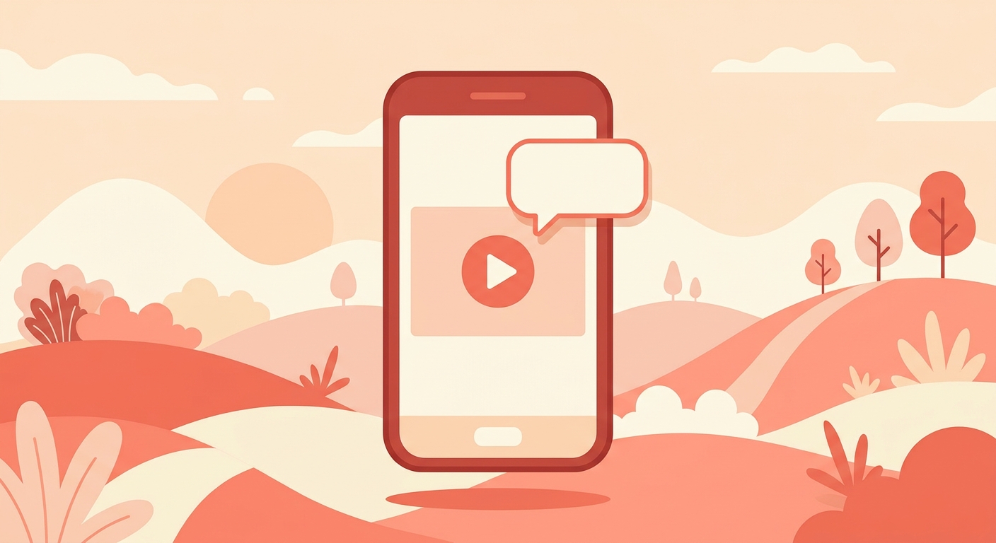 A phone with a comment sticker floating above a video frame.