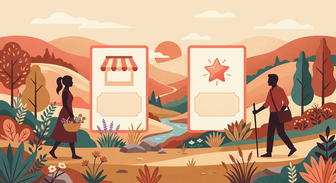 Two profile cards, one with a shop awning and one with a star.
