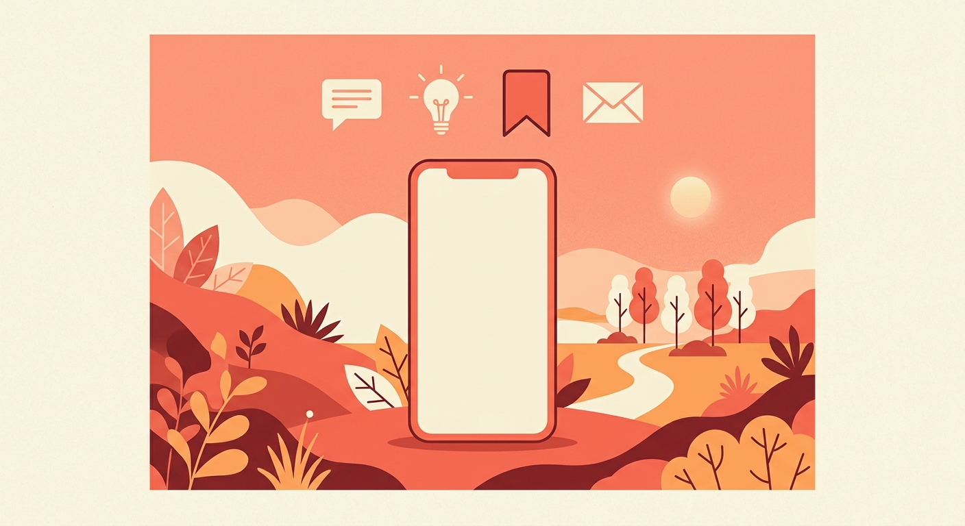 A phone card with four small icons above it and one bookmark highlighted.