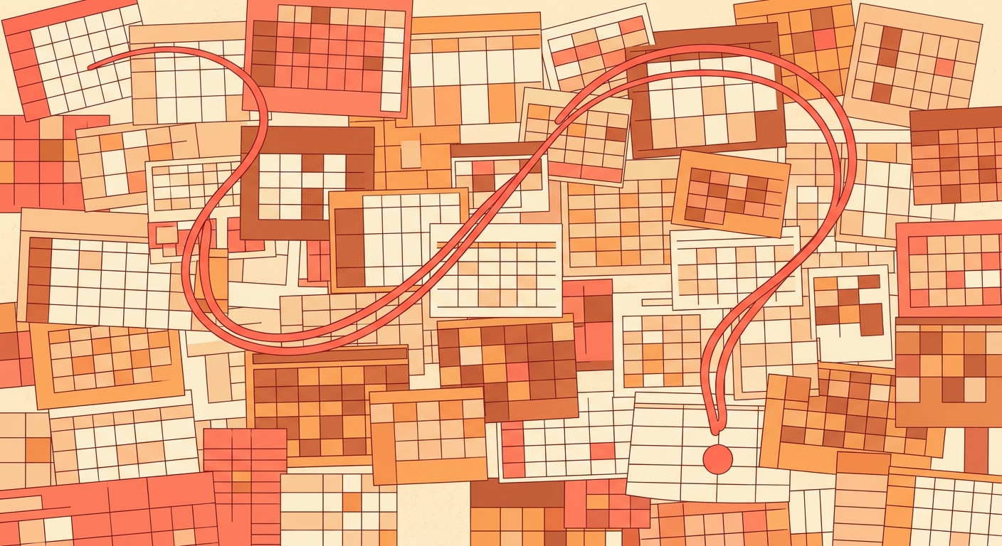 Overlapping schedule grids in different colours.