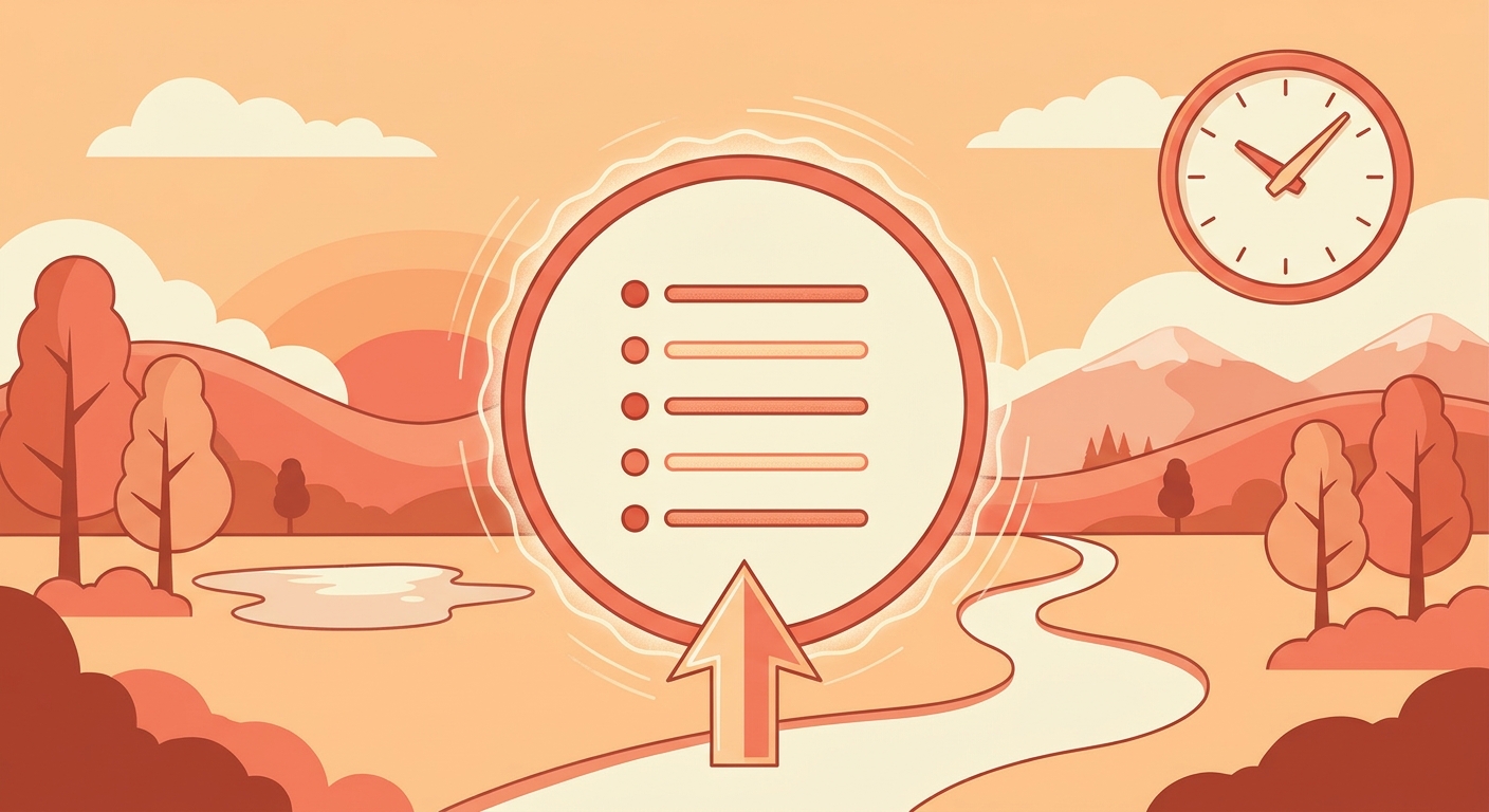 A story ring with a swipe-up arrow revealing a short list, and a clock.