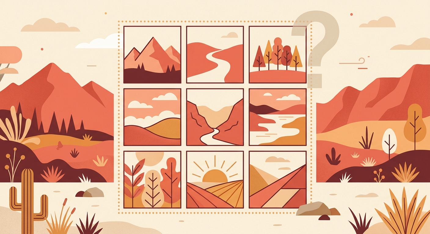 A nine-square grid with a faded question mark over one corner.
